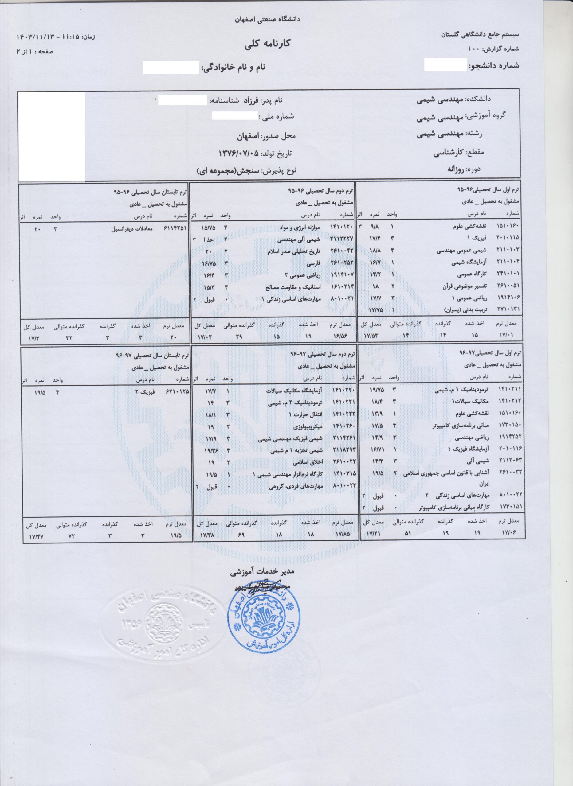 تصویر: نمونه ترجمه ریزنمرات کارشناسی – دارالترجمه رسمی آنلاین